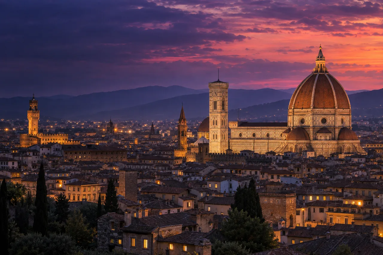 Artystyczna panorama Florencji — ilustracja AI